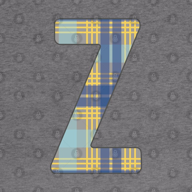 Monogram Letter Z, Blue, Yellow and Grey Scottish Tartan Style Typography Design by MacPean